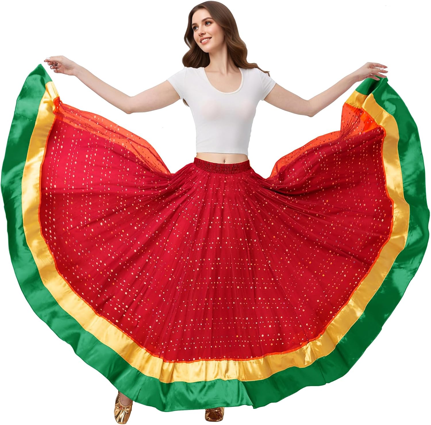 Women's Lyrical Dance Skirt - Chiffon Swing Long Skirt for Mexican & Flamenco Dance