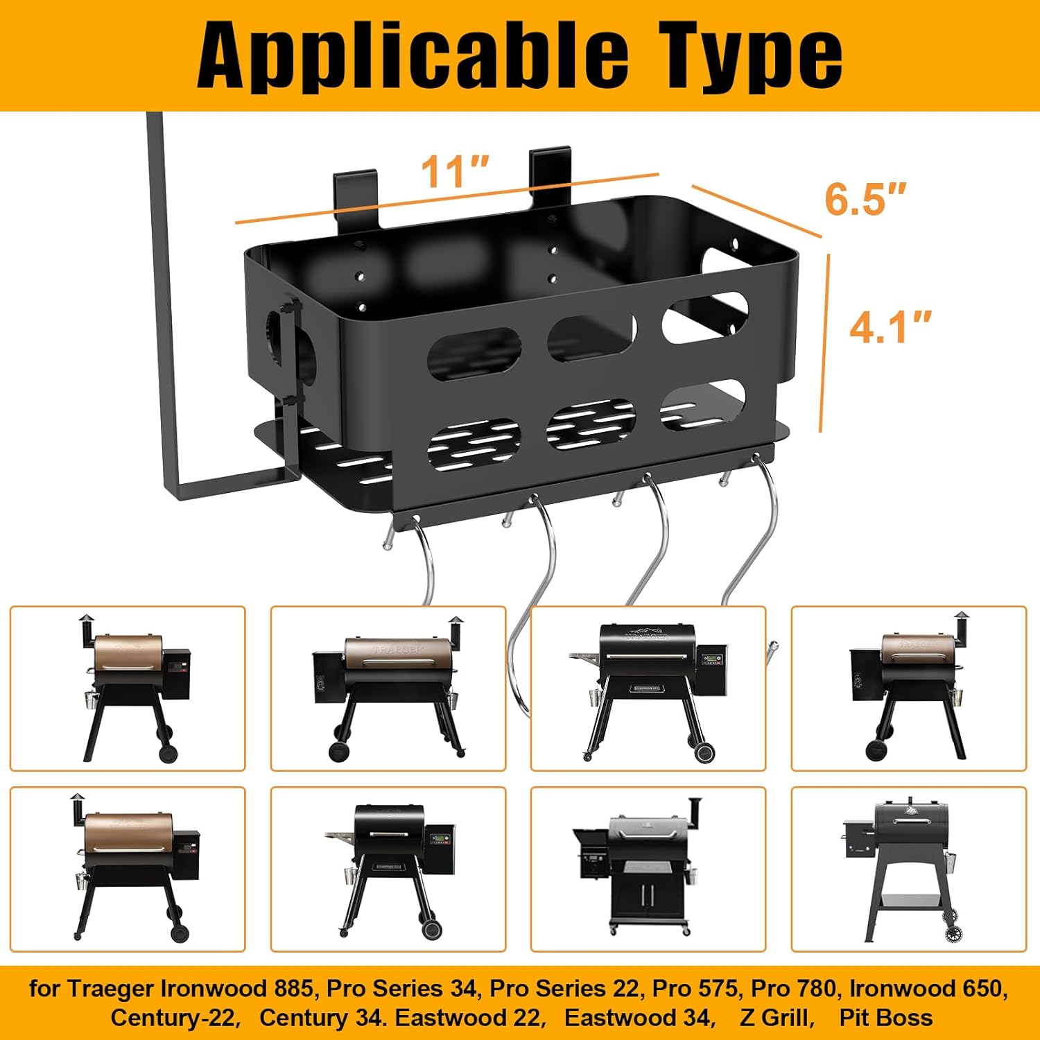 Universal Pellet Grill Storage Shelf & Storage Bin with 4 Hooks and Paper Towel Holder for Traeger Pro Series 780 and Ironwood 885 Pellet Grill