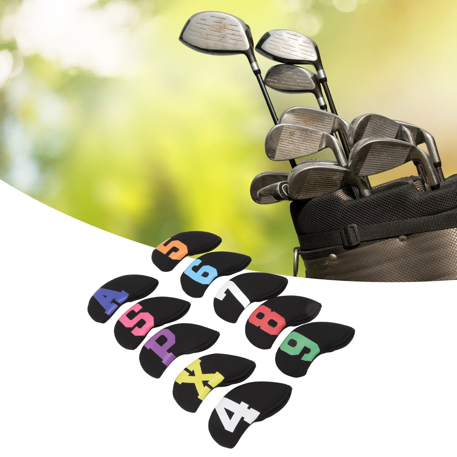 BORDSTRACT Copritesta in Ferro da Golf Premium da 10 Pezzi, per Protezione Mazze, Neoprene Impermeabile, con Grande Numerazione dei Colori
