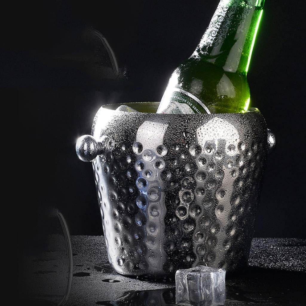 Ice Bucket Ice Bucket Bar Cocktail Beer Stainless Steel Ice Bucket Wine Hammer Point Ice Bucket KTV Round Ice Cylinder Insu