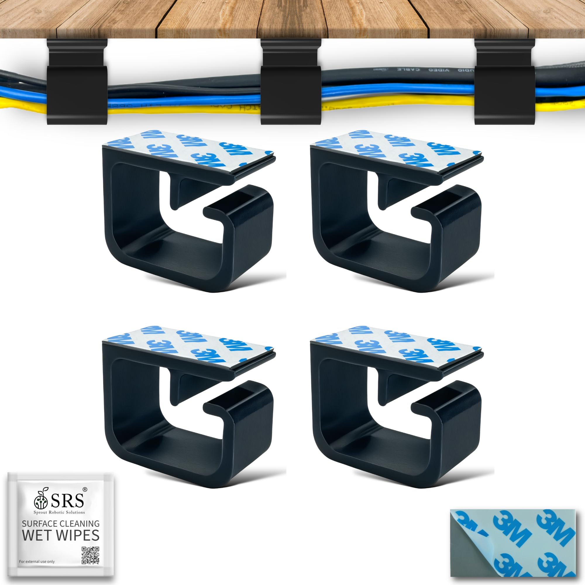 SRS® Under Desk Cable Management Clamp Holder Hook Hanger for Table Cord Organizer|TV|PC|Laptop|Speaker|LAN/WAN|Modem|Router|USB|Charger Cable Management|Self Stick-ON Adhesive (Pack of 4, Black) (B0D4J5QWHY) Amazon Price History, Amazon Price Tracker