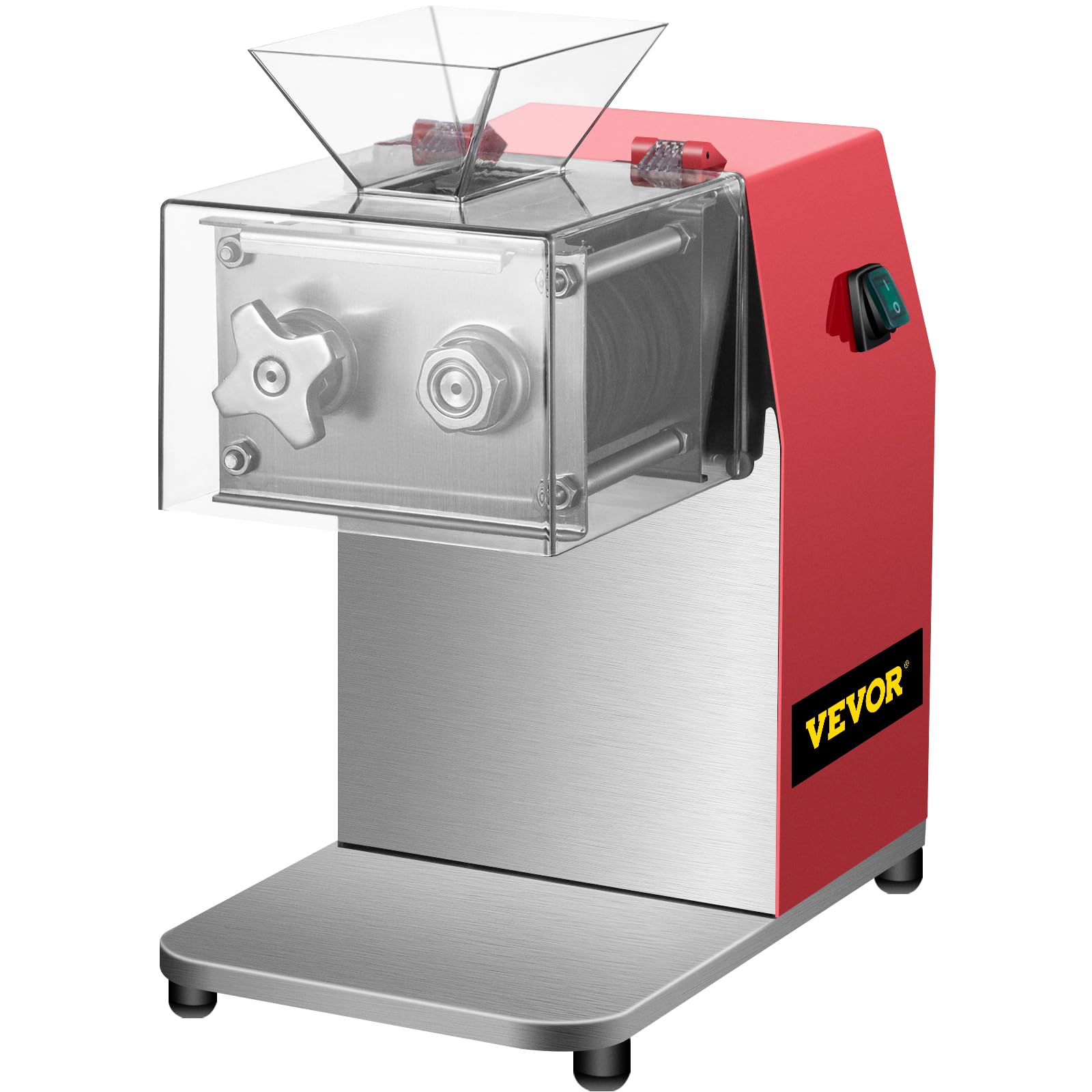 VEVORElectric Meat Slicer, 850W, 3.5mm Blade, Stainless Steel, Cuts 551 Lbs/Hour, Ideal for Supermarkets and Kitchens, Efficiently Slices Lamb, Beef, and Chicken, Red