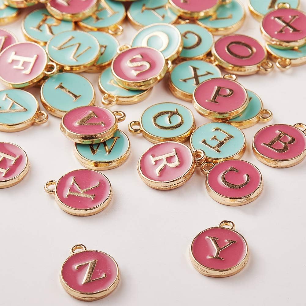 SUNNYCLUE 1 Box 52pcs 2 Colors Alphabet Letter Charms 26 Metal Letter Charms form a to z Enamel Initial Pendants Charms Double Sided Alphabet Charms for Jewellery Accessories Craft Turquoise & Pink - Image 5