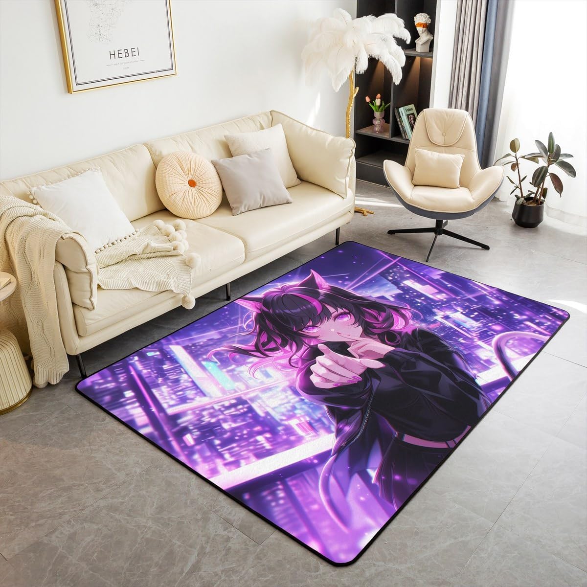 Erosebridal Kids Anime Girl Area Rug 4'11" x 3'3",Japanese Anime Carpet,Cartoon Girl Indoor Floor Mat for Boys Teens,Kawaii Japanese Animation Decorative Washable Rug,Non Shedding