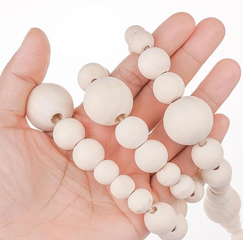 Miniatura 5 de Guirnalda de cuentas de madera rústica de 10 pies para decoración de casa de campo, guirnalda de cuentas de madera, guirnalda de árbol de Navidad,