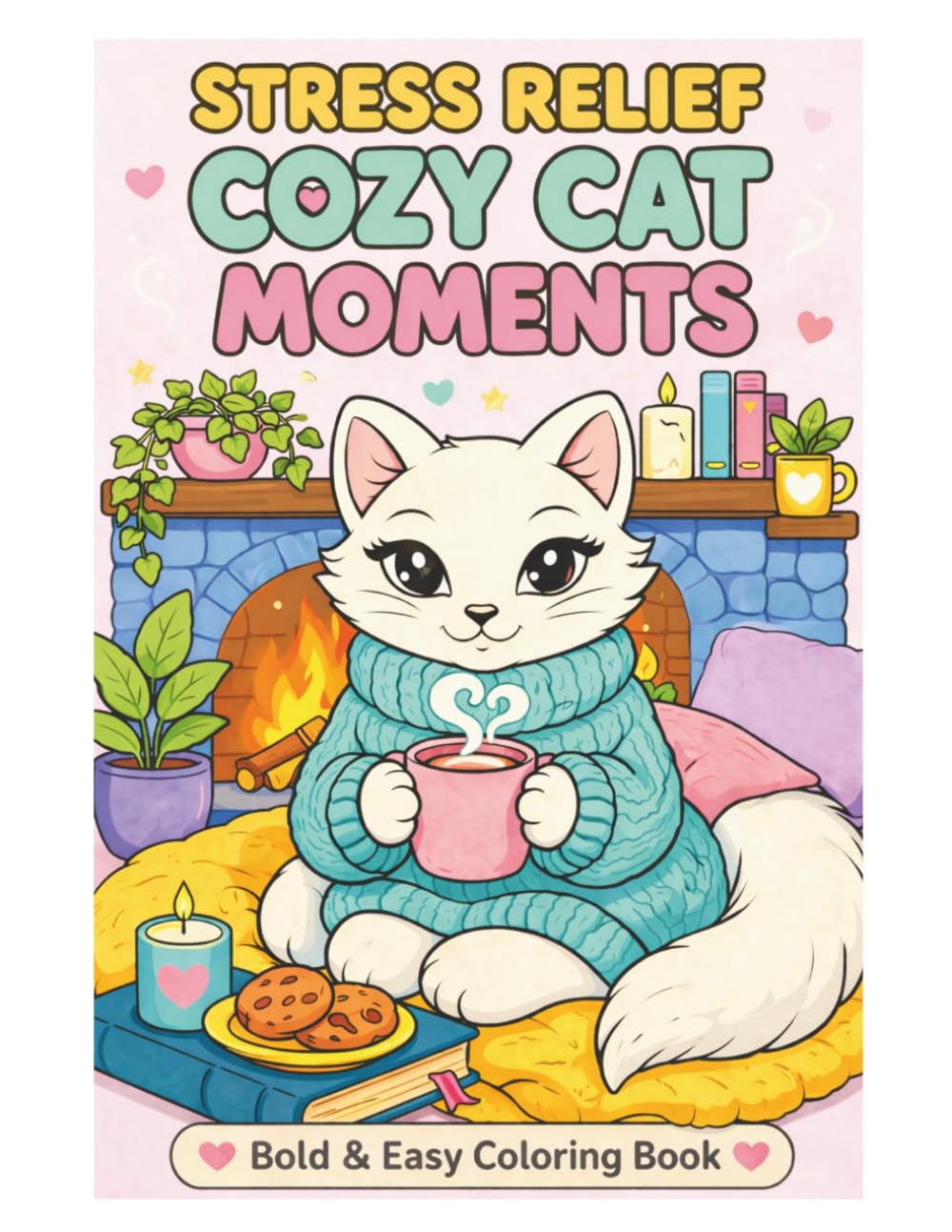 Stress Relief Cozy Cat Moments: Bold & Easy Coloring Book for All ages