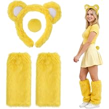 3 PCS Bear Costume include Bear Ears Headband Tail and Faux Fur Fuzzy Leg Warmers for Halloween Cosplay Party