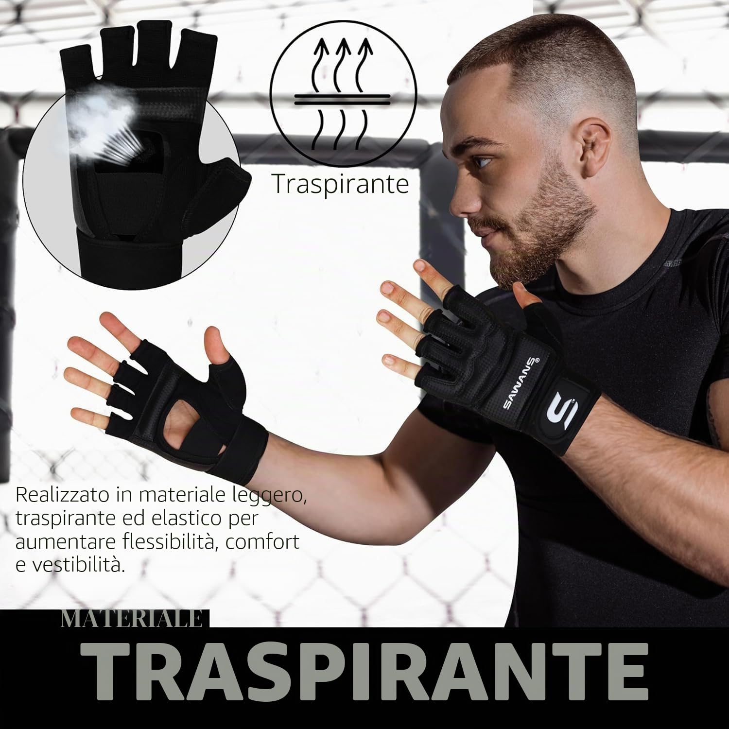 SAWANS Guanti da Boxe Uomo Donna Mezza Dito Kickboxing Sparring Arti Marziali Muay Thai