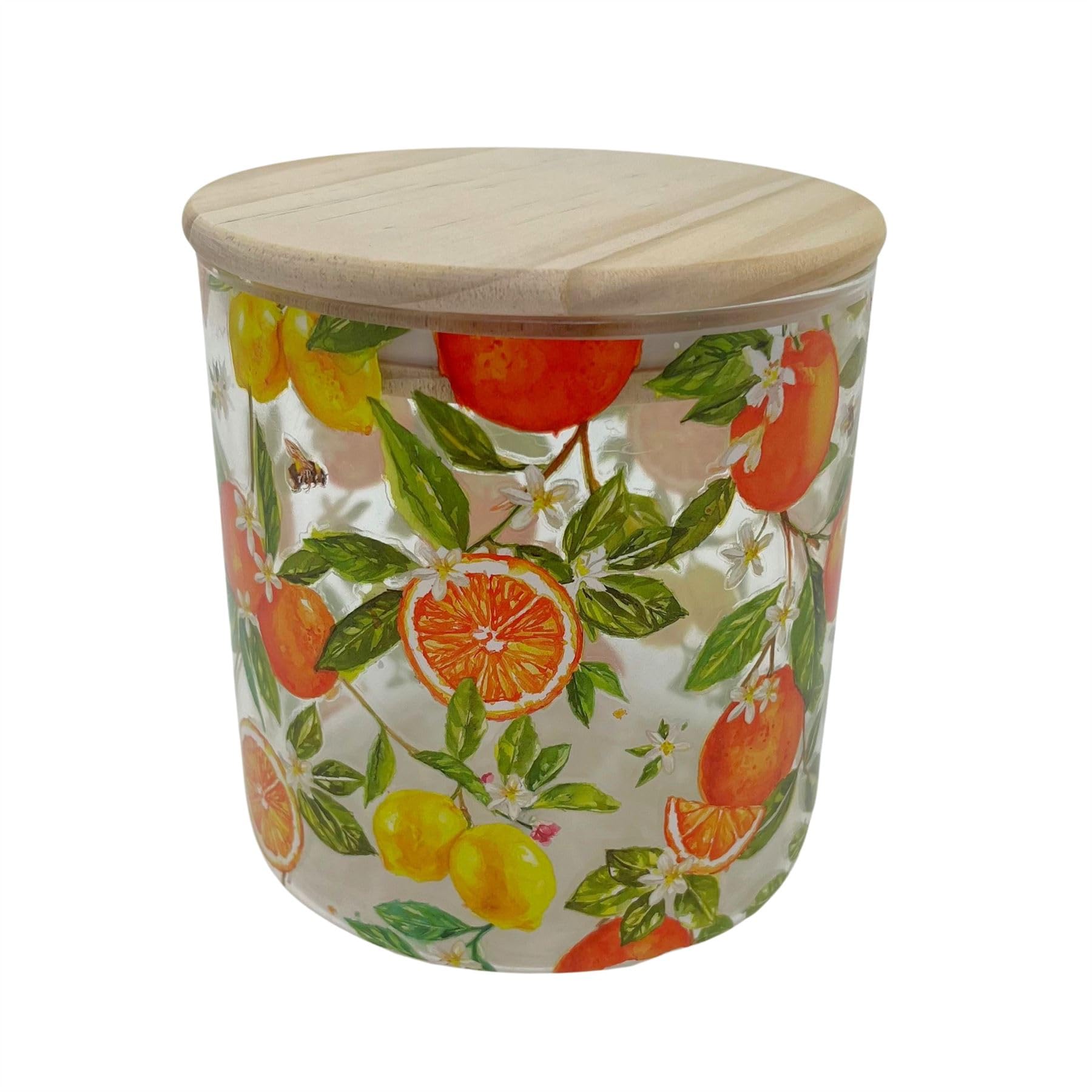 Carousel Home Oranges & Lemons Glass Canister, 850ml Airtight Wooden Lid Citrus Kitchen Pantry Storage Jar