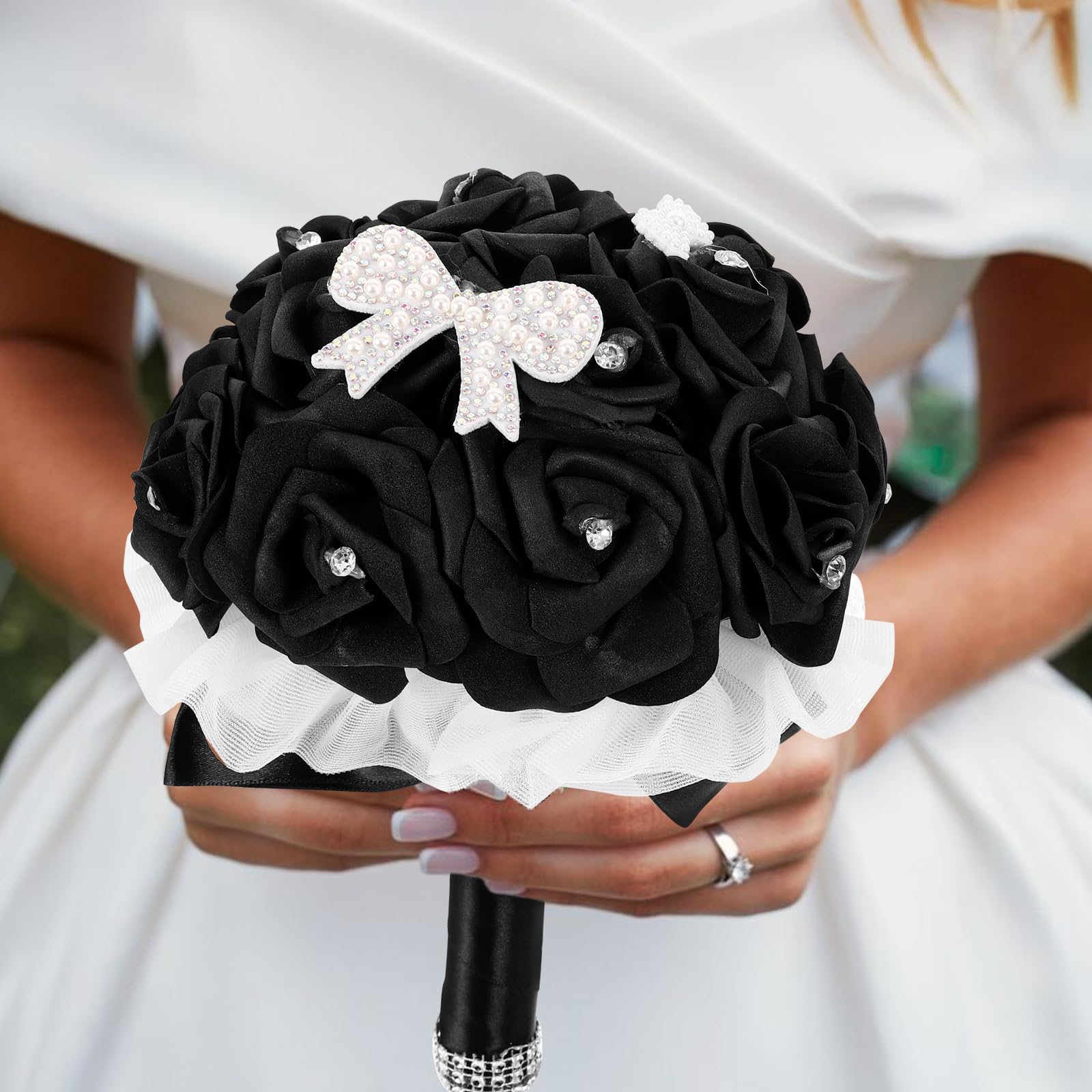 Künstlicher Hochzeitsstrauß Schwarz Für Braut Mit Realistischem Design Ideal Als Brautstrauß Und Photo Prop Für Hochzeit Verlobung