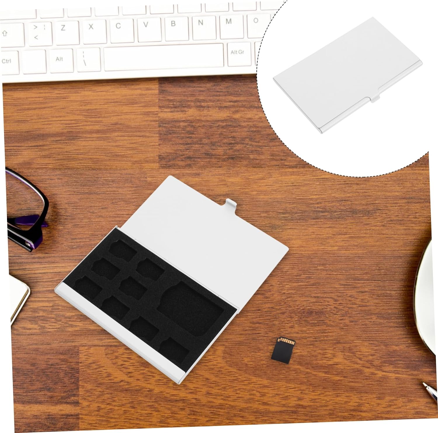 Aluminum Alloy Memory Card Case 9 Slot Silver Holder