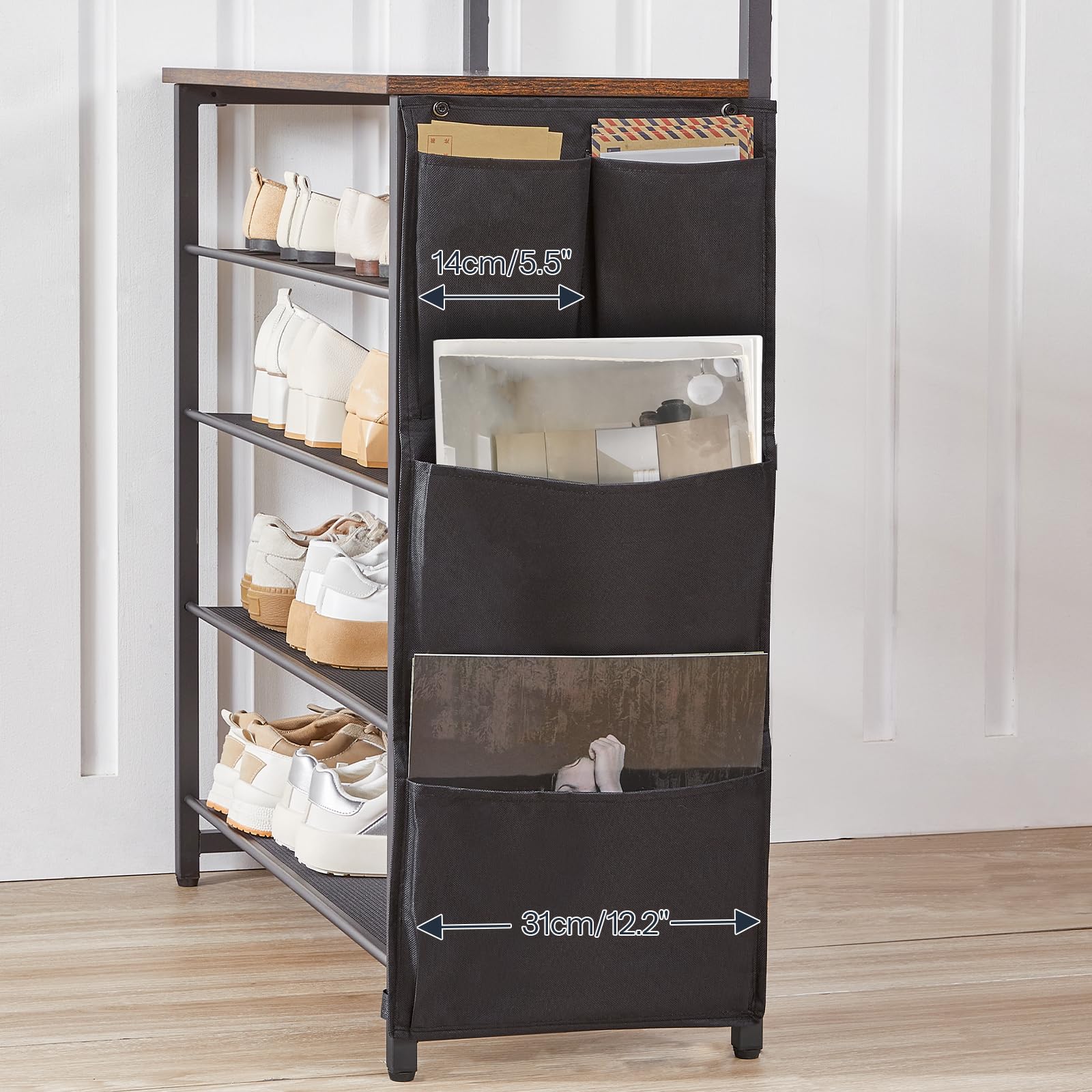 HOOBRO Árbol de Pasillo, Perchero de Entrada, Mueble de Recibidor con Zapatero de 5 Niveles, para Recibidor, Entrada, Armario, Marrón Vintage y Negro, EBF76MT01
