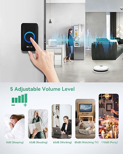 Miniatura 5 de Timbre de puerta, kit de timbre inalámbrico con 60 campanillas, 5 volúmenes ajustables, funcionamiento de 1,000 pies984.3 ft, con sonido LED flash