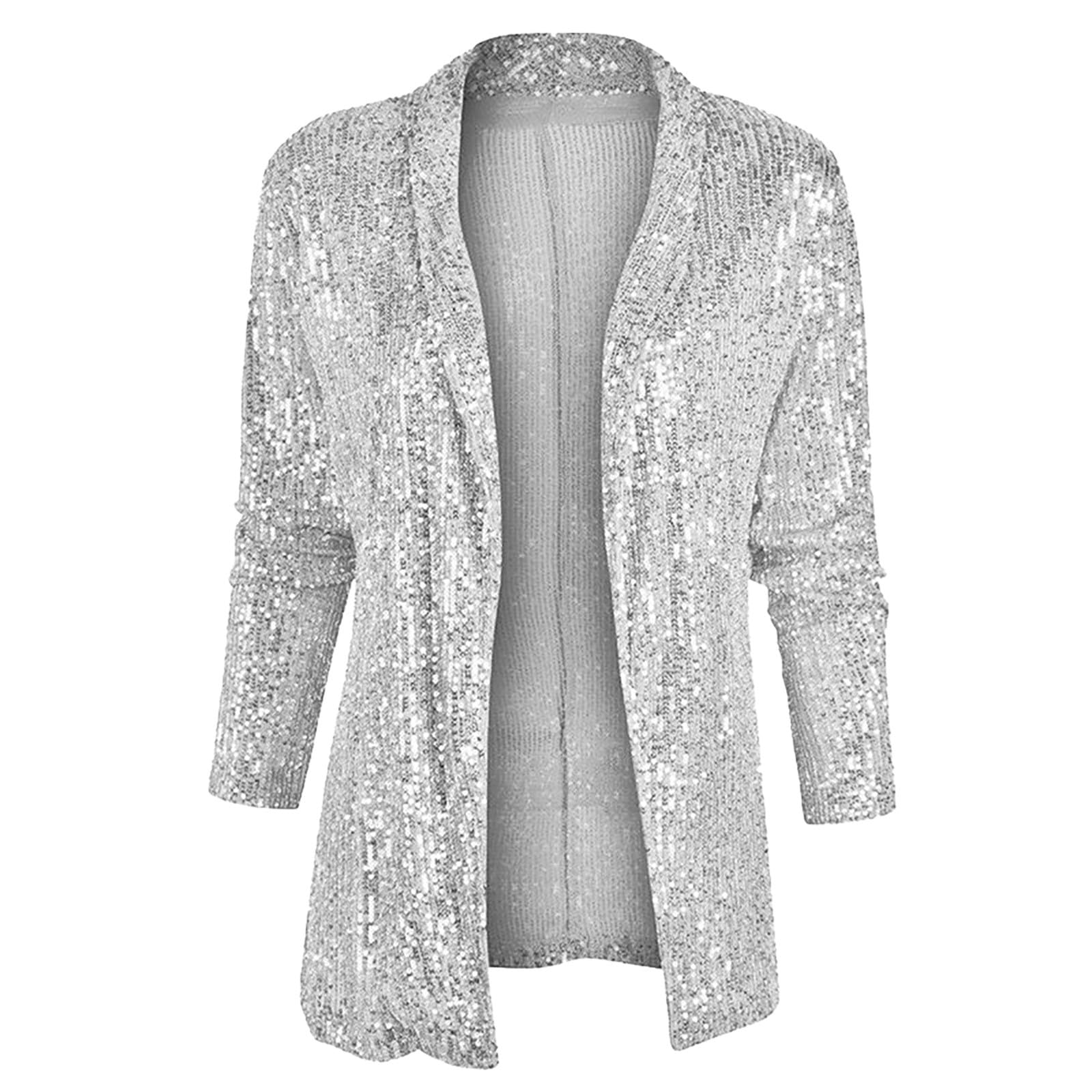Womens Sequin Blazer Jackets Sparkly Fashion Club Party Casual Cocktail Jackets Glitter Open Front Lapel Suit Jackets