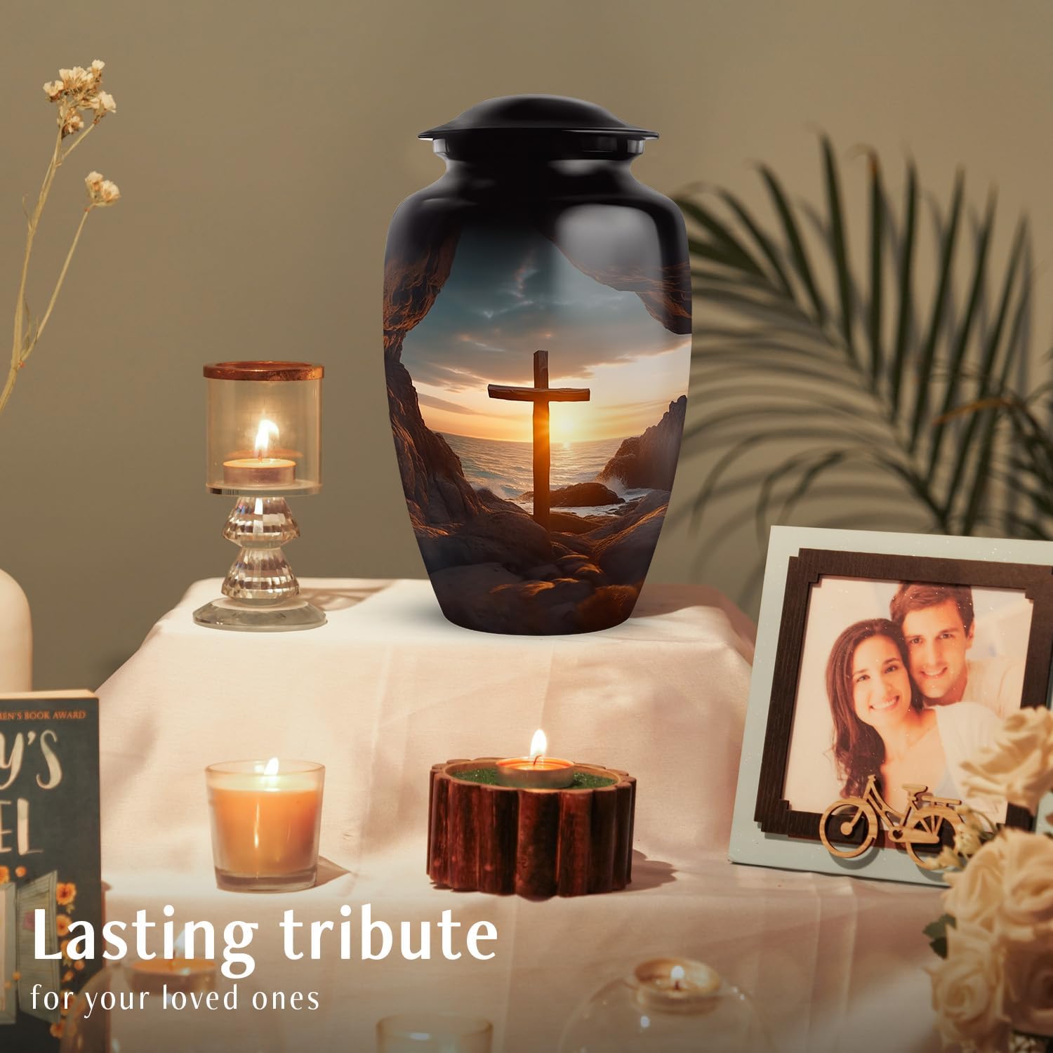 Yatskia Cross Urn for Ashes for Women, Funeral Burial Urns for Human Ashes Adult Man, Decorative Urns for Human Ash, Cremation Urn for Adults, (Large Urn, 10 Inch)