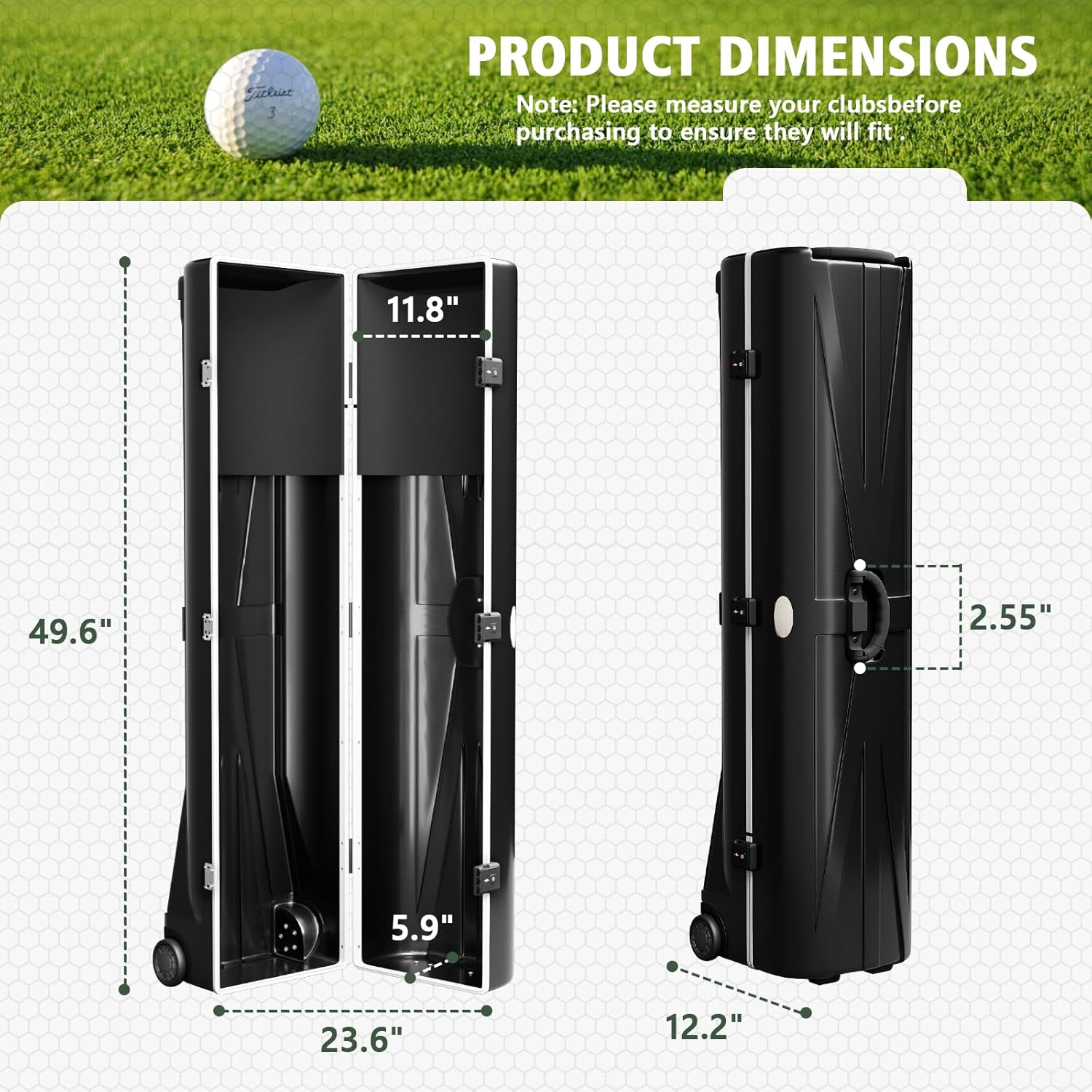 Sannwsg Golf Travel Case with TSA Lock, Hard Case Golf Travel Bag with 2 Wheels, Waterproof Durable Golf Travel Bags for Airlines, Club, Golf Cart