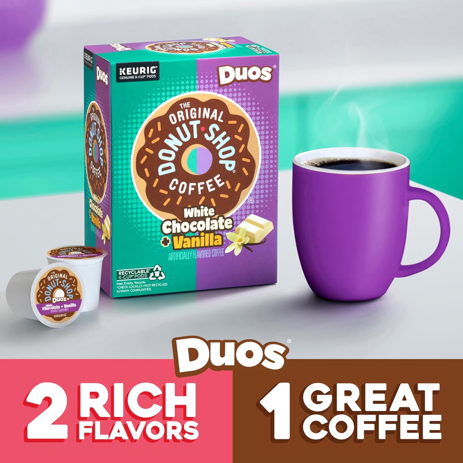 The Original Donut Shop Duos White Chocolate + Vanilla, Keurig Single Serve K-Cup pods, 60 Count (6 Packs of 10)