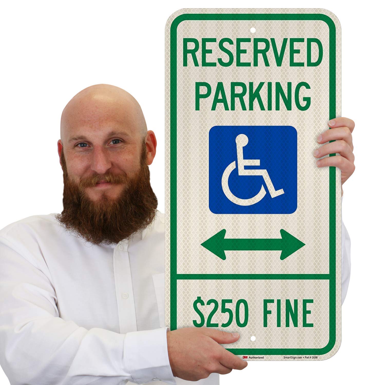 SmartSign "$250 Fine" Handicap Reserved Parking Sign with Bidirectional Arrow | 12" x 24" 3M High Intensity Grade Reflective Aluminum