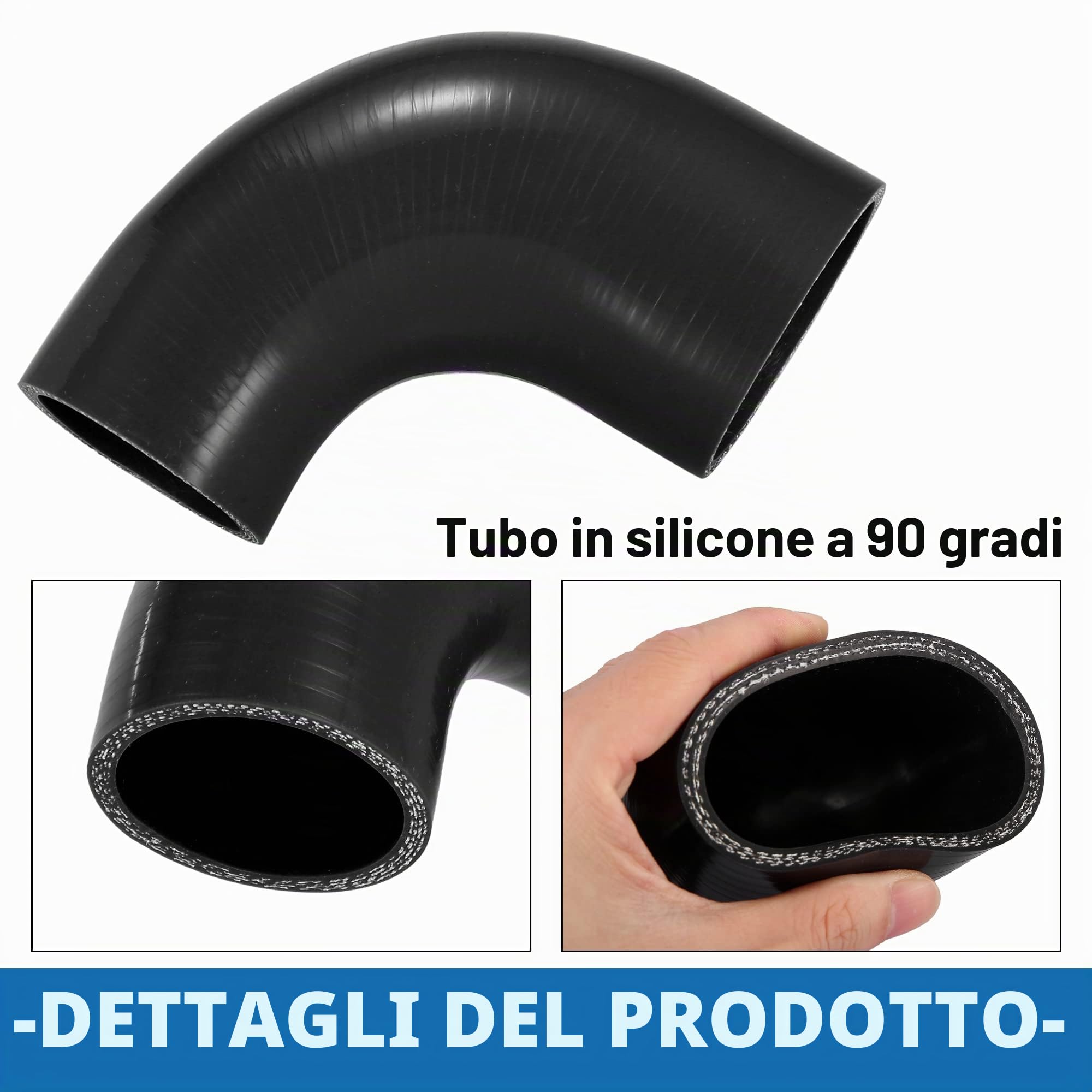 A ABSOPRO 90 Gradi 51-63mm 2"-2.5" ID Accoppiatore Silicone Flessibile Nero