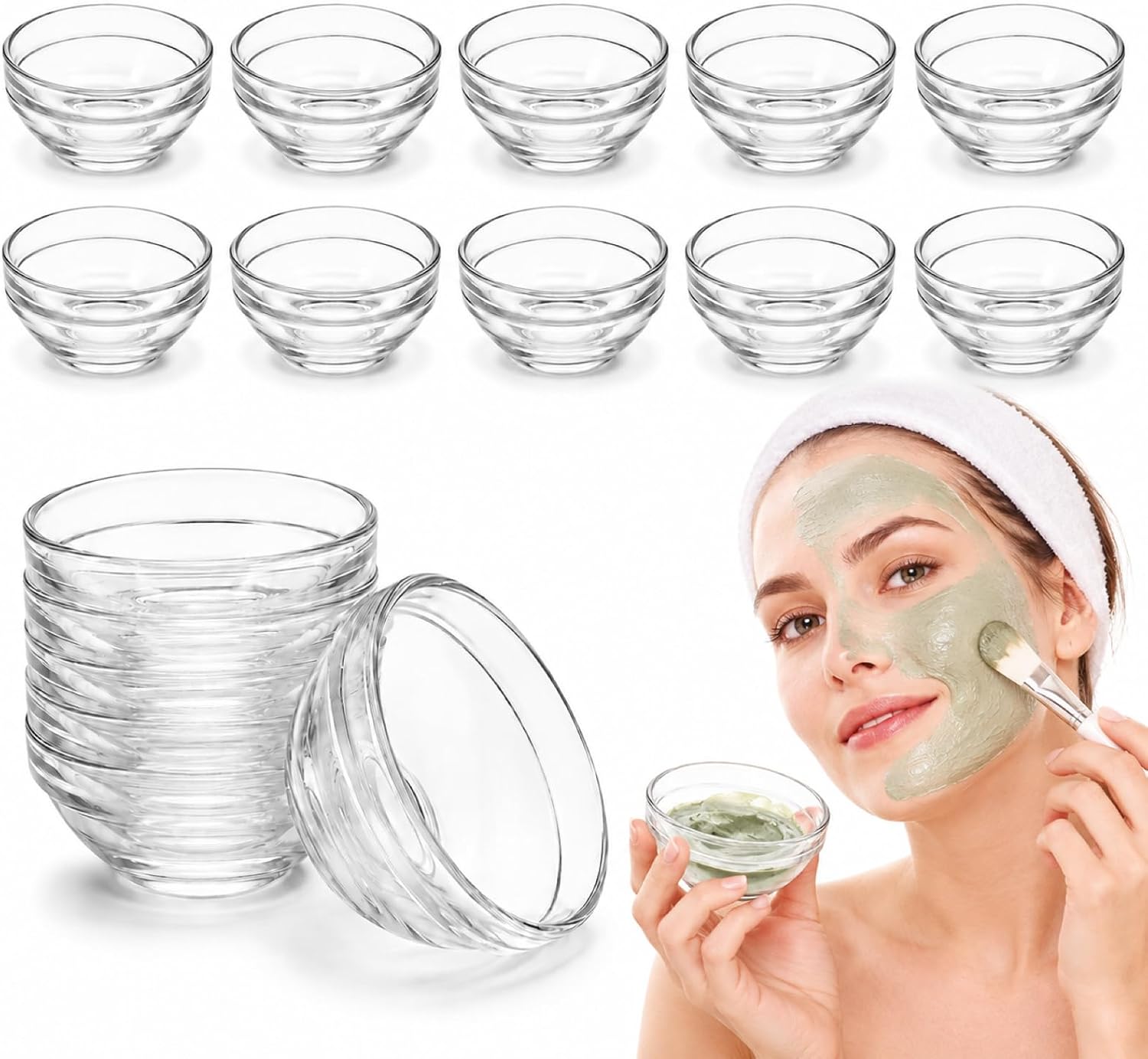 Cabilock 10PCS Clear Glass Facial Mixing Bowls, 3-Inch Esthetician Set