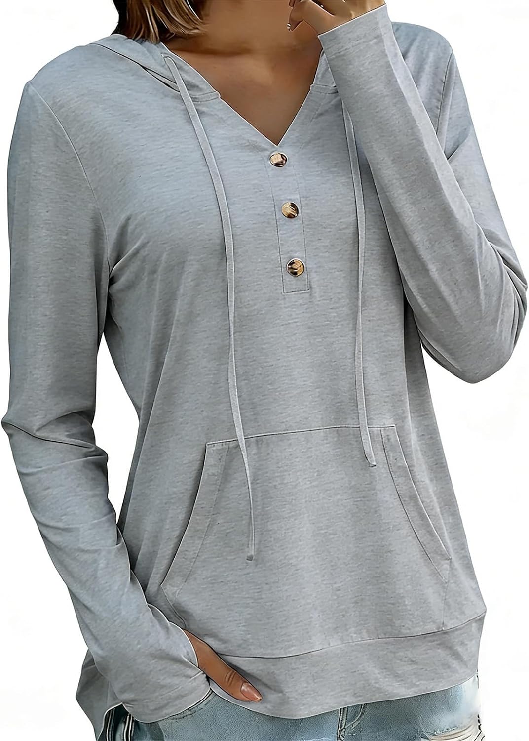 Workout Tops for Women V Neck Hooded Breathable Loose Fit Yoga T Shirts Long Sleeve Running Gym Athletic Tee Top