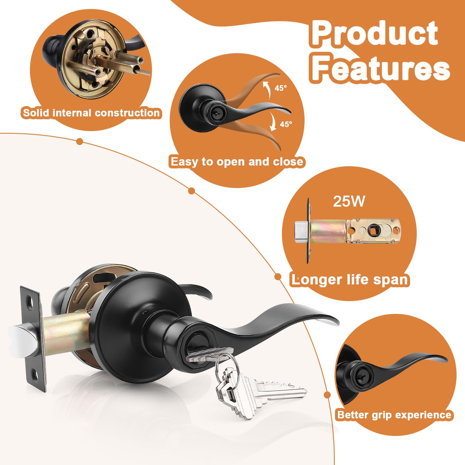 Probrico Black Entry Knobs - Keyed Alike Lockset -4