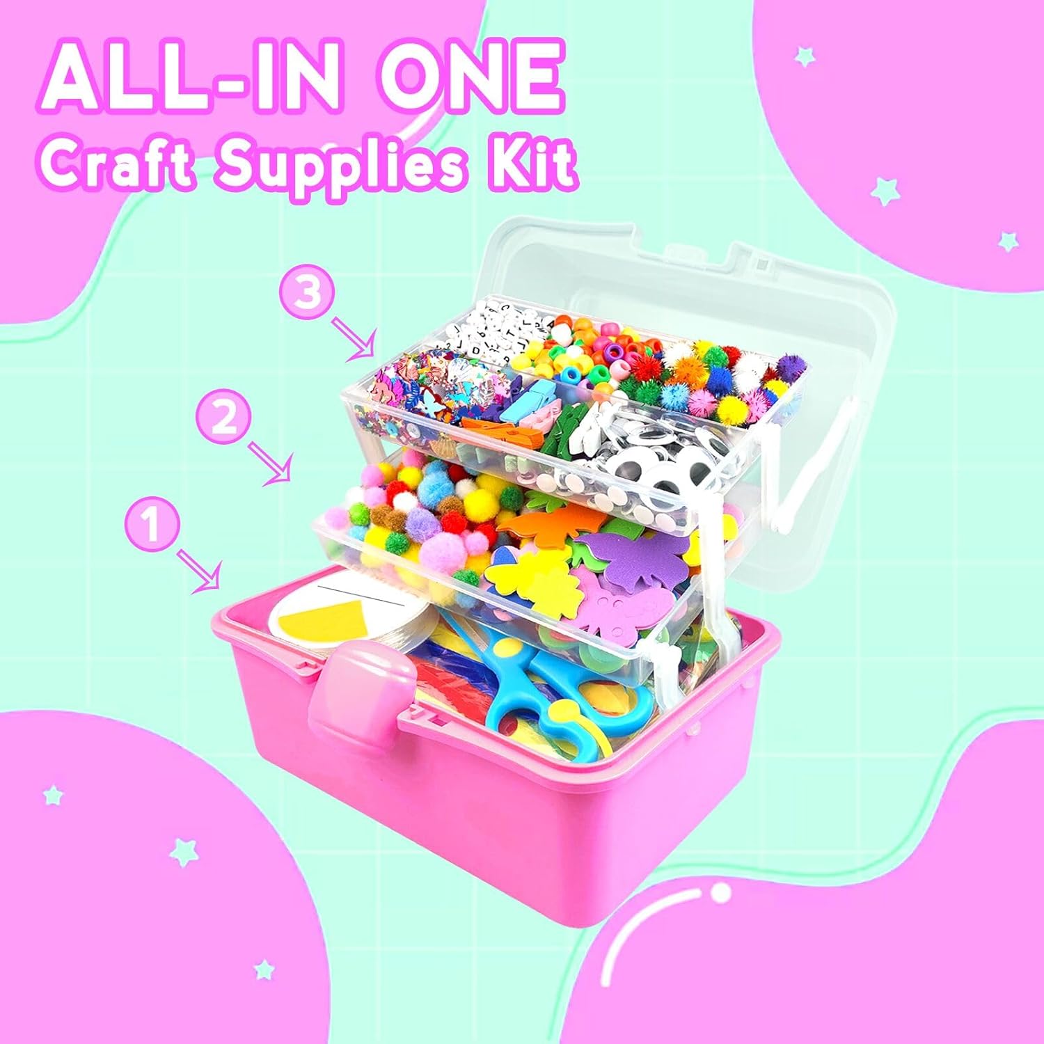 ZEIZHUBN Arts and Crafts Supplies for Kids Crafts Kit with Pipe Cleaners DIY Crafts for Kids Art School Supplies Materials All in Crafting Box Craft Supply Set Gifts for Kid Girls Boys Age 4-8, 8-12