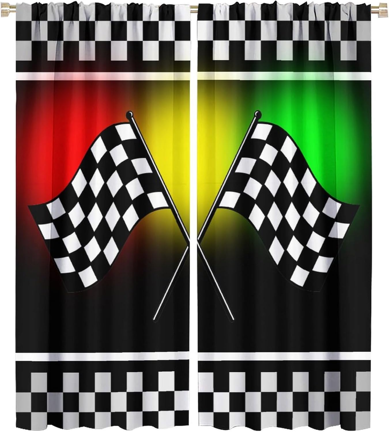Race Car Flag Blackout Window Curtains,Black White Checked Crossed Racing Plaid Flag Rod Pocket Blac for Living Girl Room Bedroom Window Curtain Drapes 2 Panels 42x54 Inch