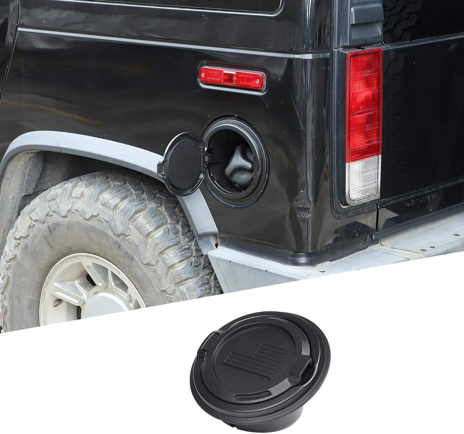 Fuel Door Gas Tank Cap Cover Compatible with Hummer H2 2003-2009, Aluminum Gas Cap Fuel Filler Door Cover, Gas Tank Doors Trim Accessories, with American Flag Pattern