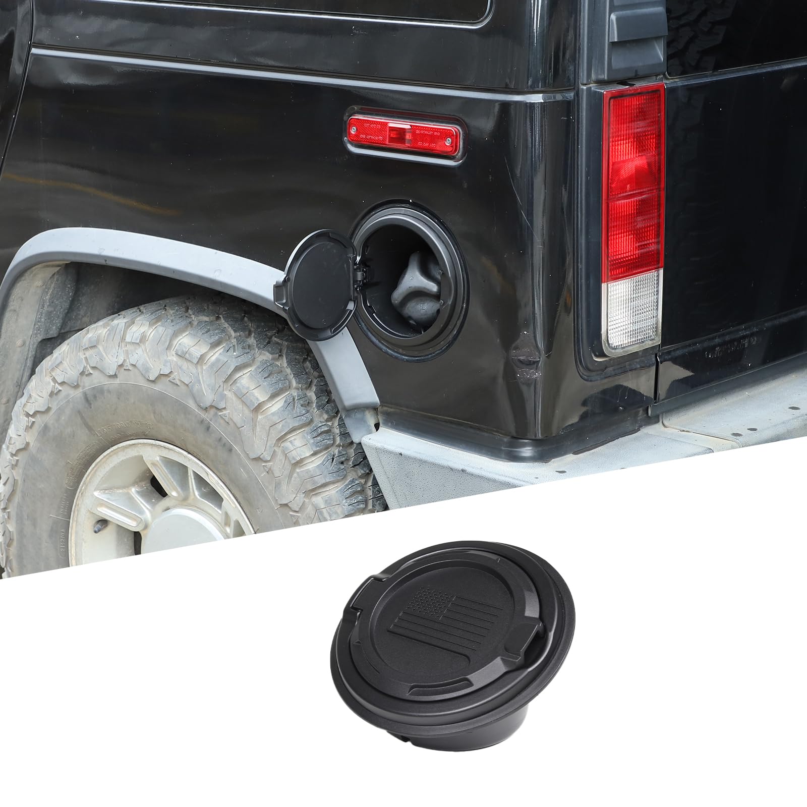 Fuel Door Gas Tank Cap Cover Compatible with Hummer H2 2003-2009, Aluminum Gas Cap Fuel Filler Door Cover, Gas Tank Doors Trim Accessories, with American Flag Pattern