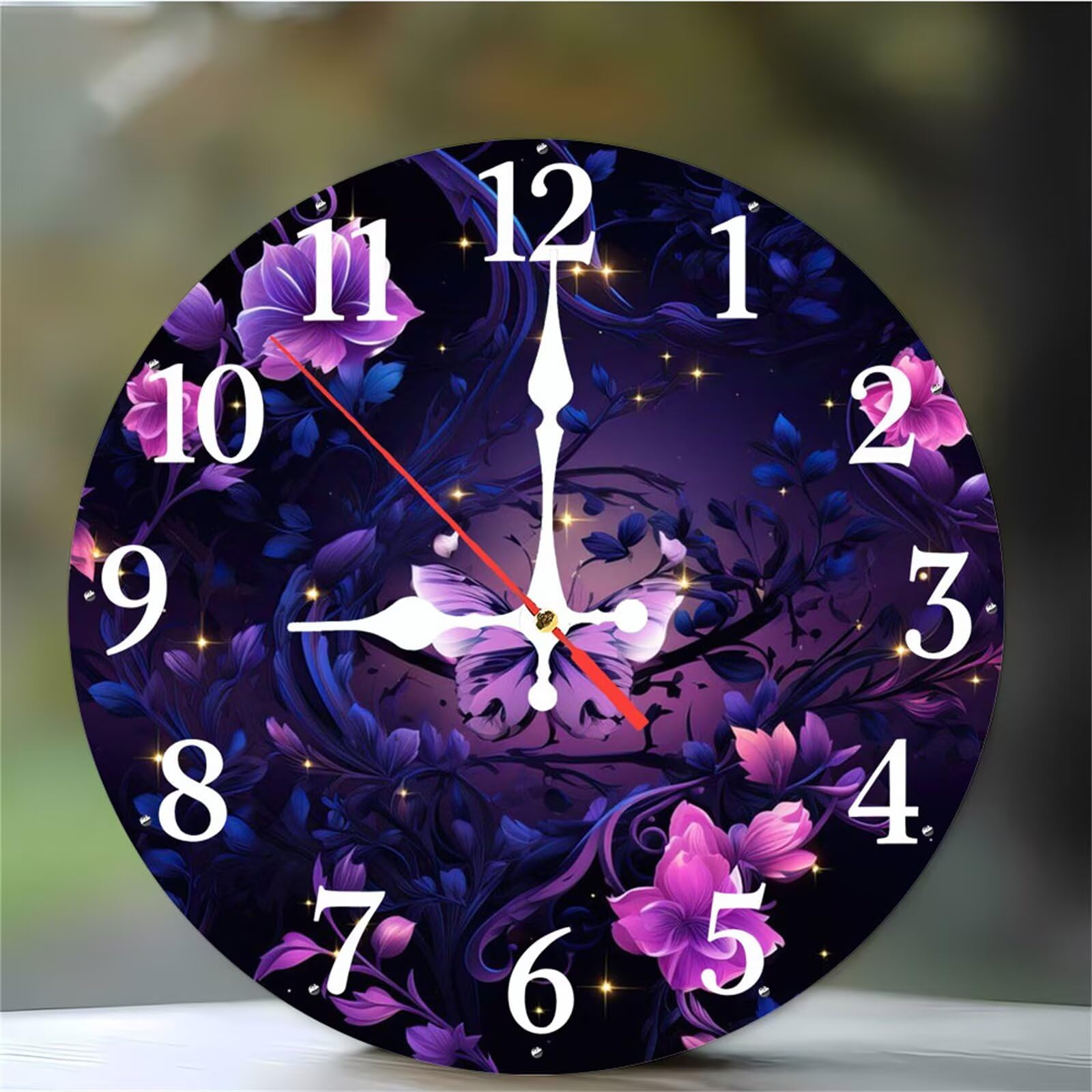 8 Inch Floral Vines Wall Clock, kitchen wall clocks, Ultra-Quiet Movement Quartz Sweep Round clock, Decorative Clocks for Living Room Bedroom Bathroom Office