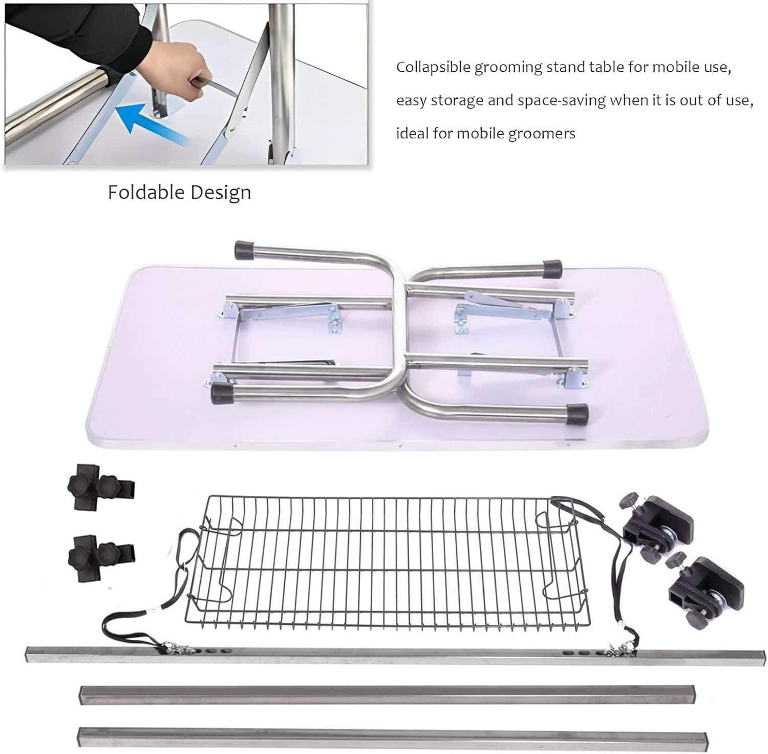 36 Inch Professional Adjustable Pet Grooming Table Heavy Duty with Arm Noose & Mesh Tray for Dog Cat Shower Table Maximum Capacity Up to 265Lb, Blue