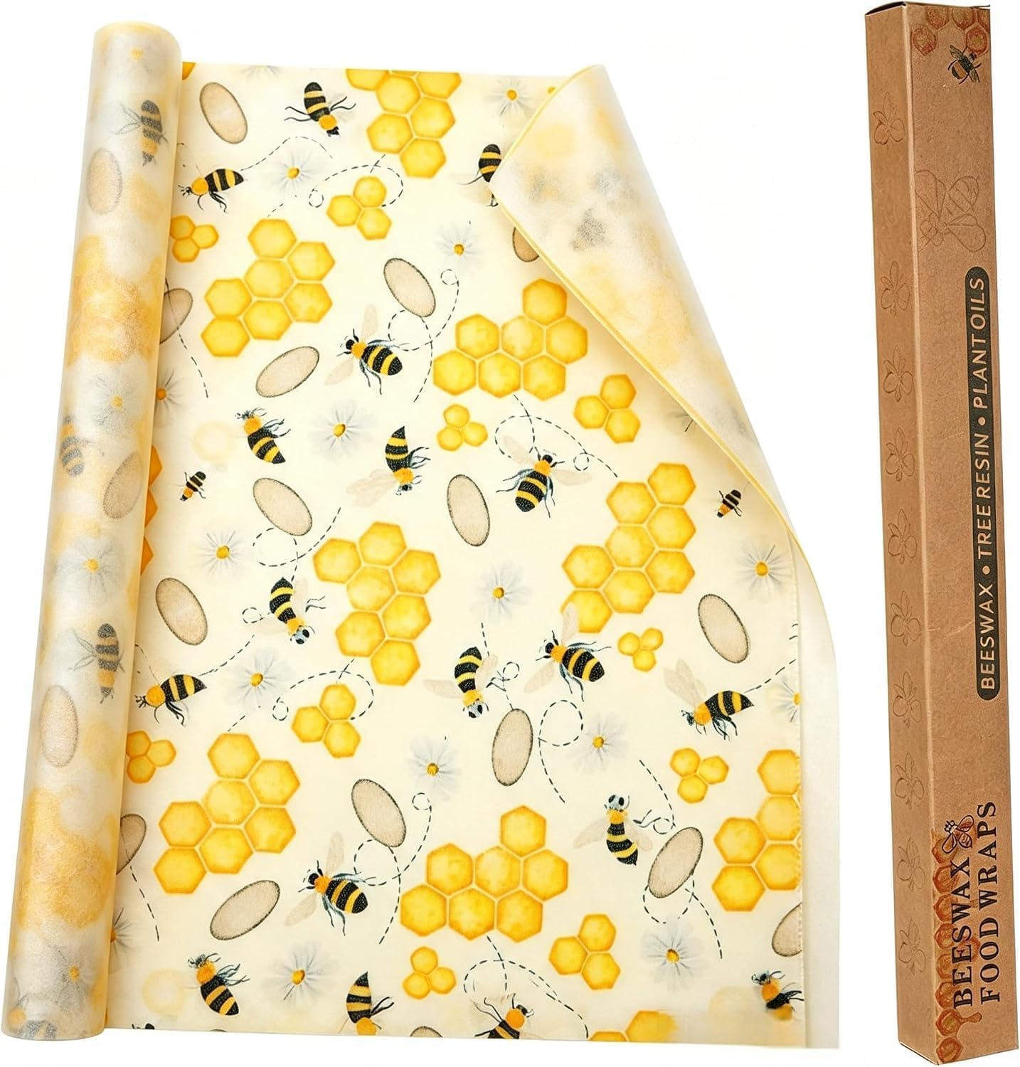 2Roll Beeswax Food Wrap Roll, 13x39in, Organic Reusable Storage Cloth, Bees
