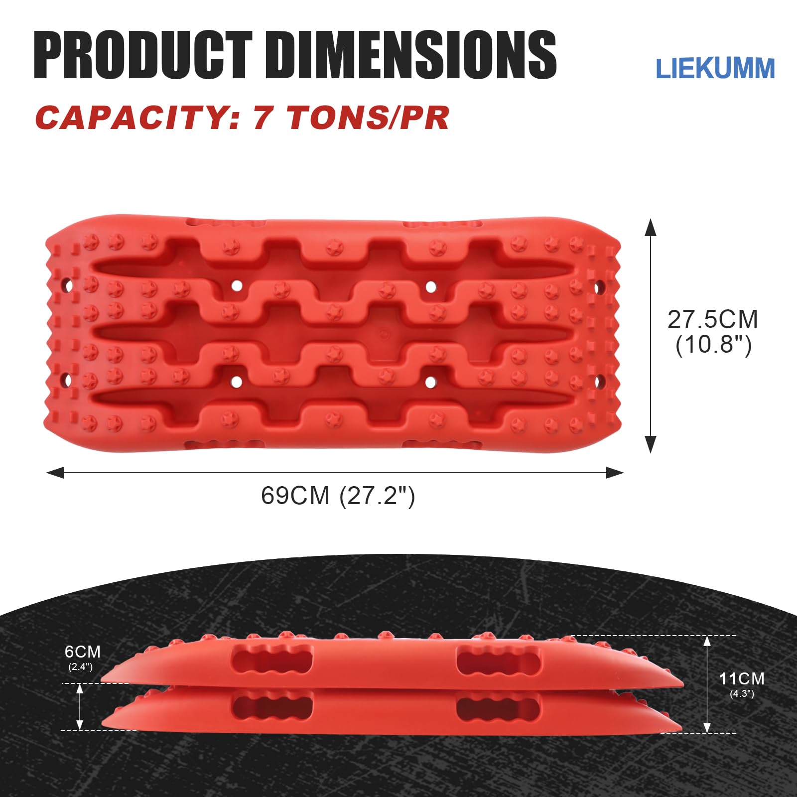 LIEKUMM 2 piste di recupero rosse resistenti, capacità 7 tonnellate, tavole di trazione fuoristrada per sabbia/fango/neve, tracce di recupero per 4x4, SUV, pickup, veicoli fuoristrada, ATV, auto