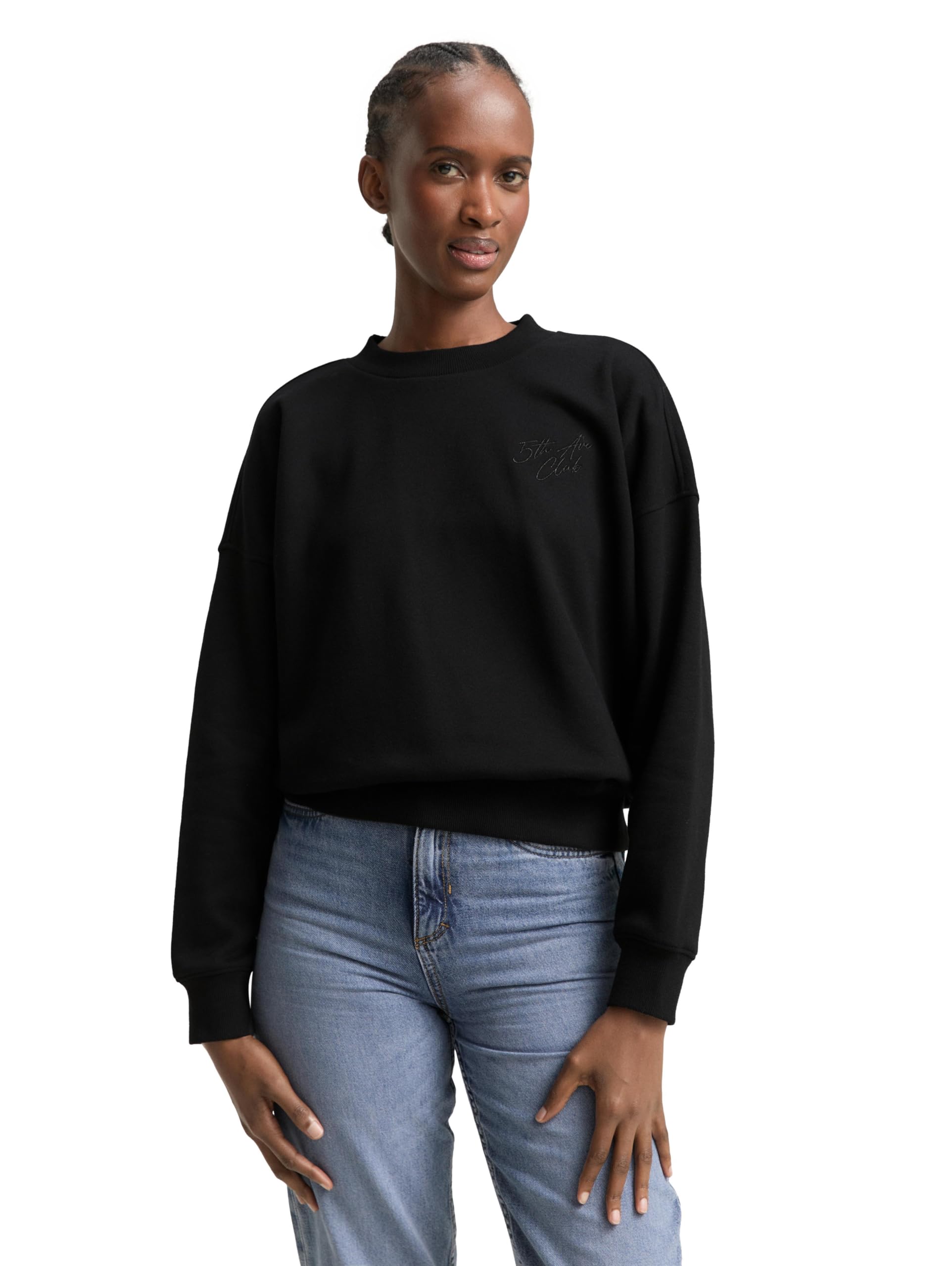 TOM TAILOR Denim Damen 1049495 Sweatshirt mit Glitzer-Stickerei
