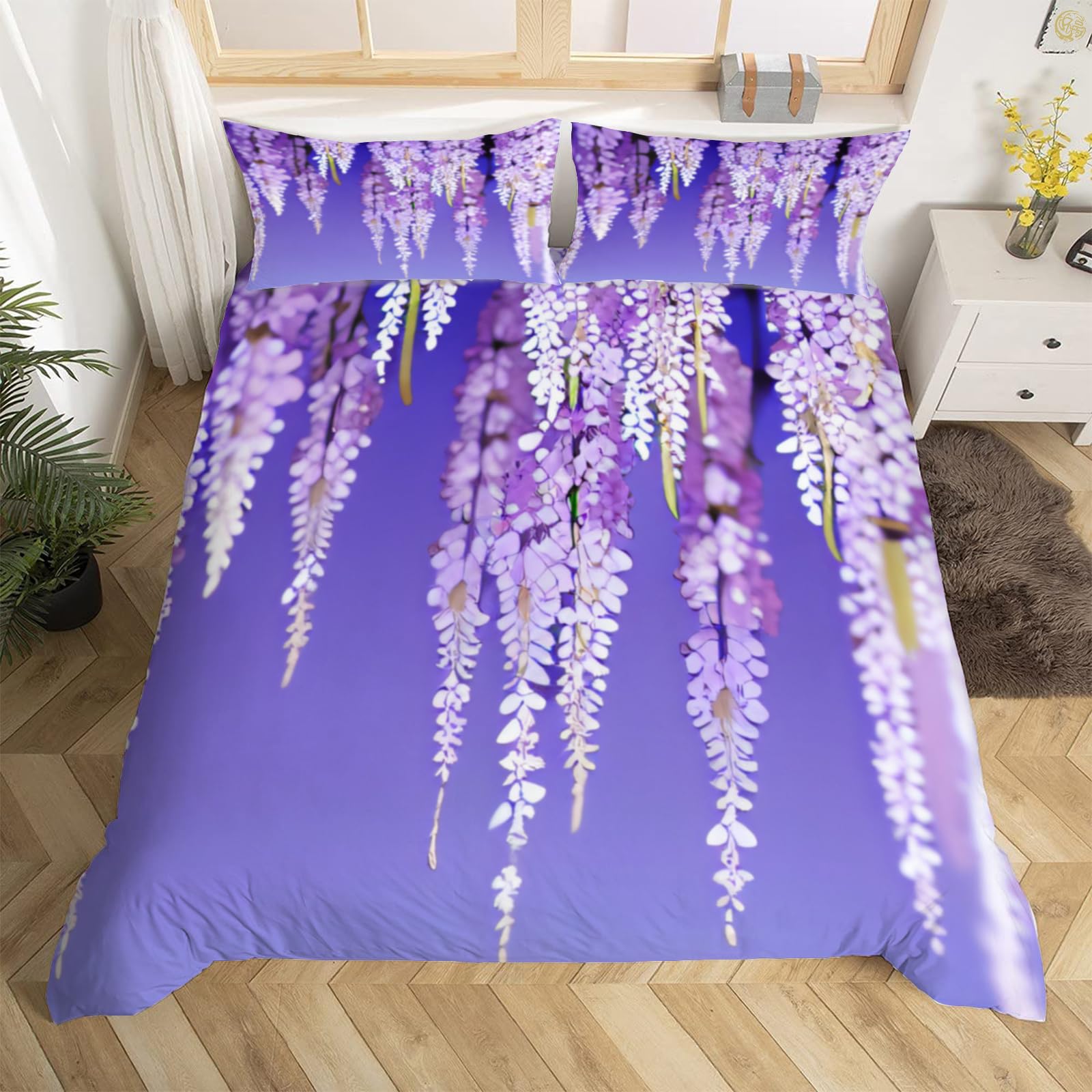 Delien Biancheria Da Letto 3 Pezzi 200x200 Cm - Copripiumino Reversibile Floreale Blu/Bianco E 2 Federe 80x80 Con Cerniera - Microfibra Morbida - 2