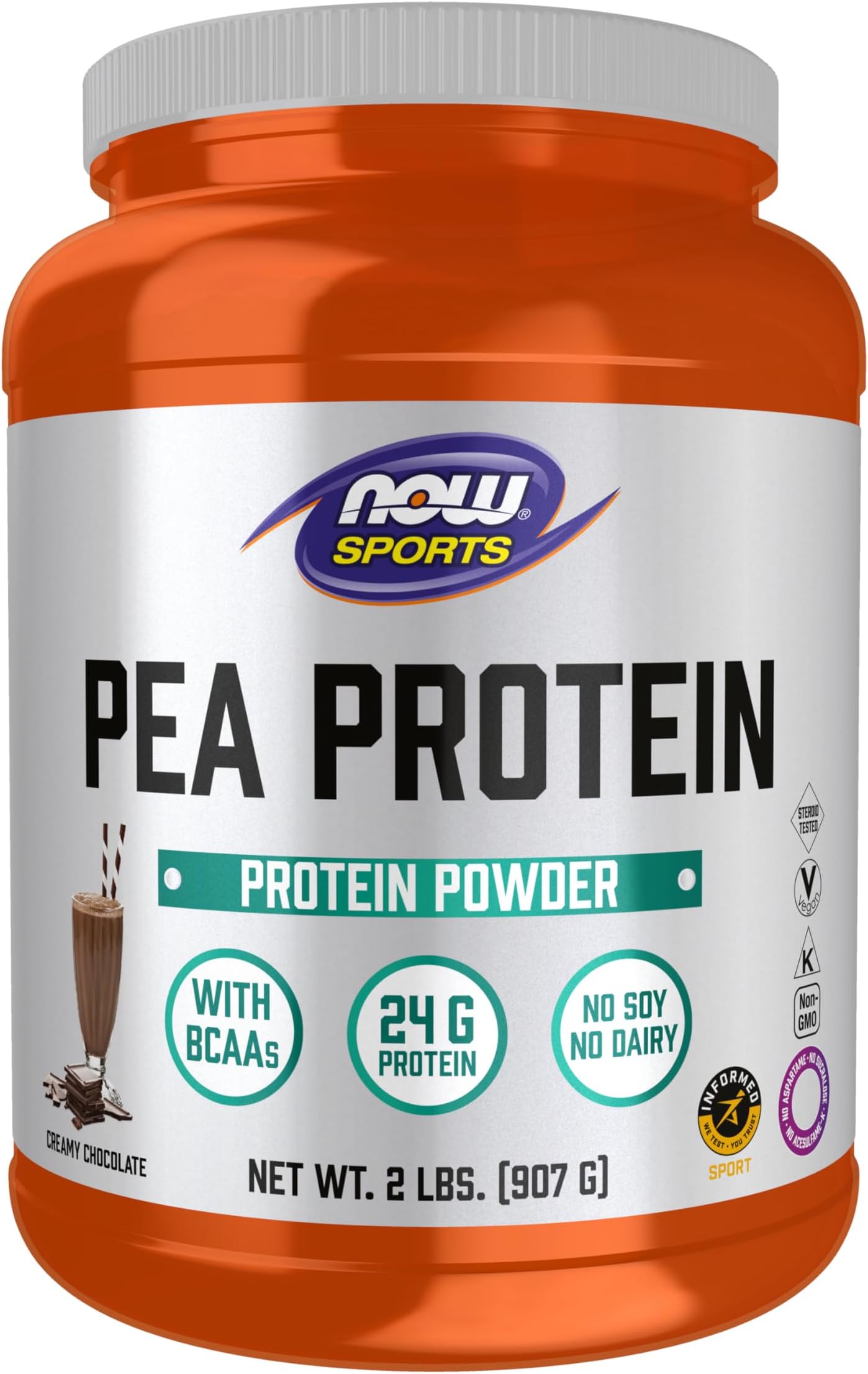 Sports Nutrition, Pea Protein 24 g, Easily Digested, Creamy Chocolate Powder, 2-Pound