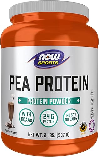 NOW Sports Nutrition, Proteína de guisante 0.85 oz, fácil de digerir, chocolate cremoso en polvo, 2 libras