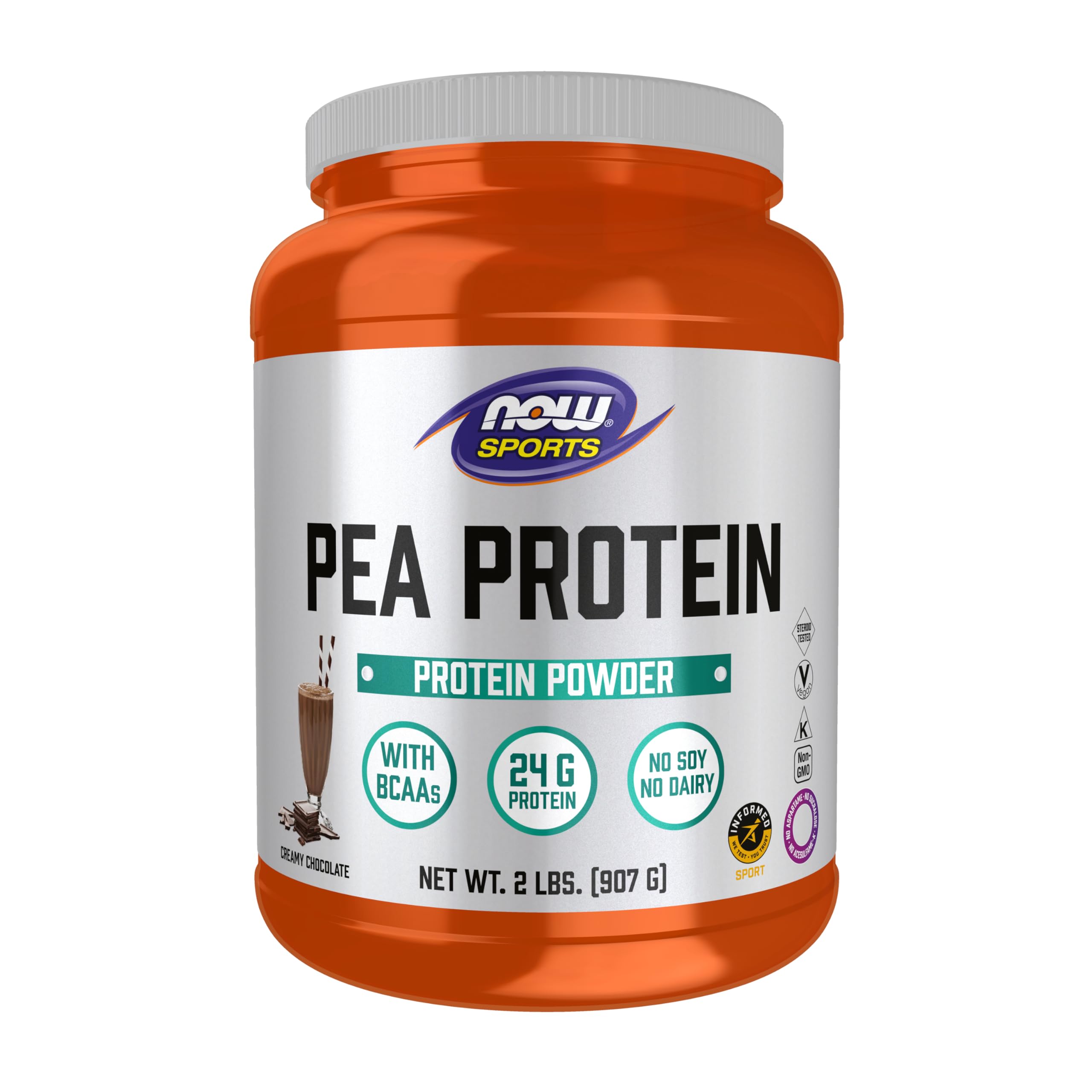 NOW Foods Sports Nutrition, Pea Protein 24 g, Easily Digested, Creamy Chocolate Powder, 2-Pound