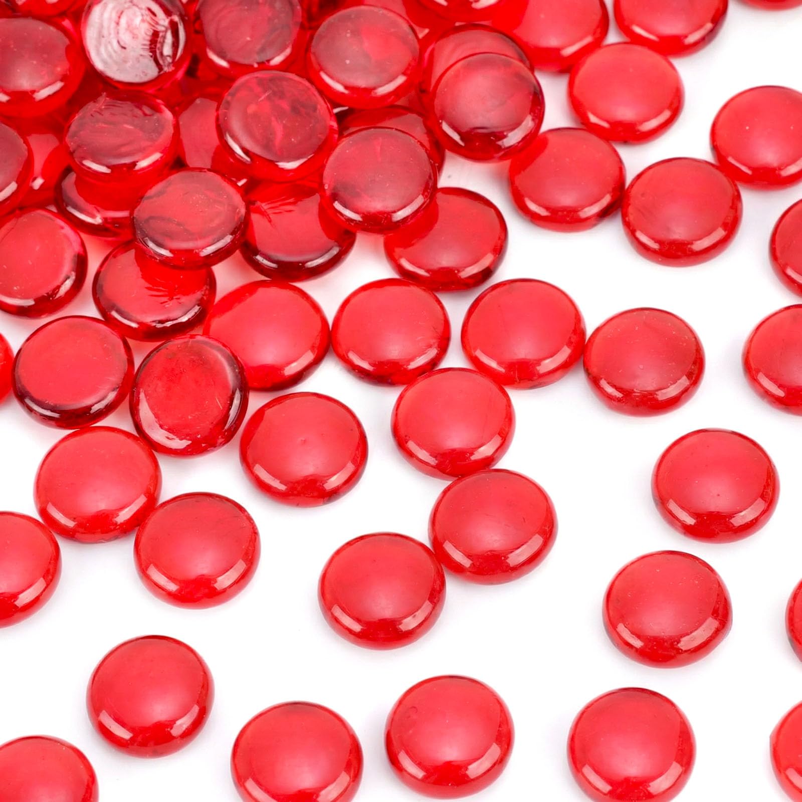 FUTUREPLUSX 1 LB Red Glass Beads, Flat Marbles for Vase Fillers