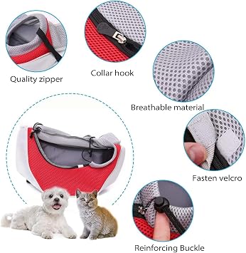 PETCUTE Pet Sling Carrier for Small Dogs Cats,Hand Free Puppy Sling Bag with Breathable Mesh and Adjustable Strap, Dog Sling Carrier with Internal Safety Strap,Suitable for Outdoor Travel