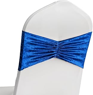Lujosas bandas de terciopelo para sillas, 50 unidades, color azul rey, elegantes bandas para sillas para bodas, fiestas, banquetes, recepciones y eventos especiales, decoración de sillas brillantes