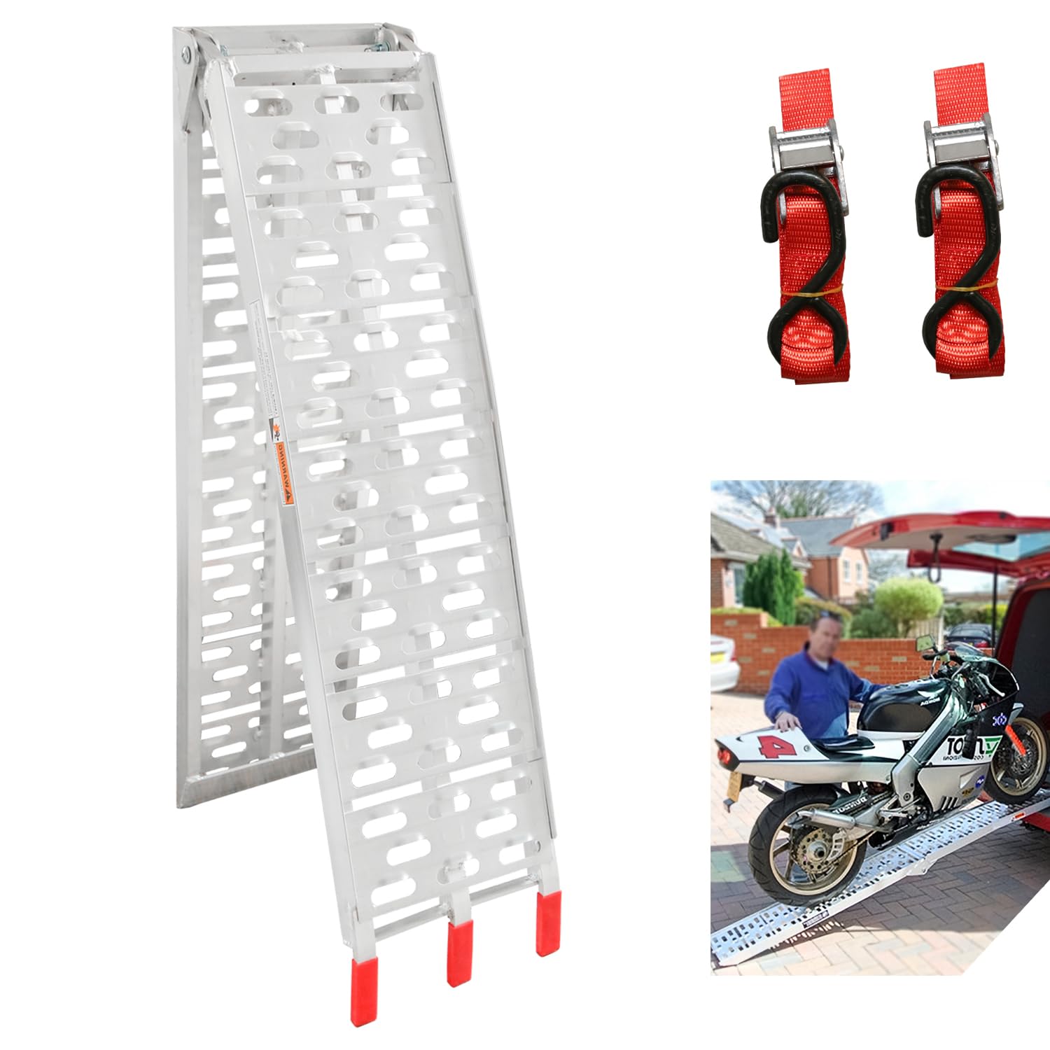 2 rampe di carico da 340 kg, pieghevole, in alluminio, max. 680 kg, per coppia, guide di carico antiscivolo, pieghevoli, max. 340 kg, per pezzo per moto, ATV, quad, auto, rampa di carico