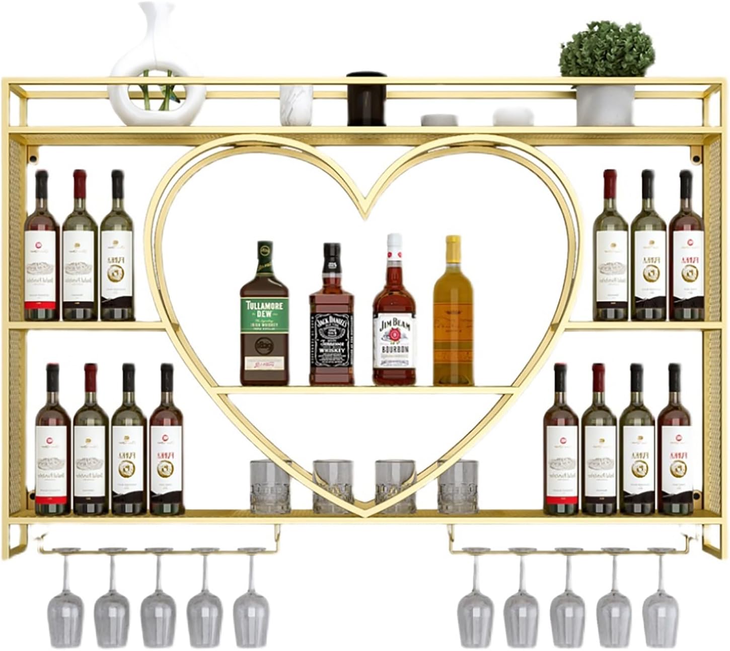 Wall Mounted Wine Rack & Floating Bar Unit with Champagne Glass Storage Multifunctional Iron Bottle Holder for Liquor Stylish Home Kitchen Decor Shelves