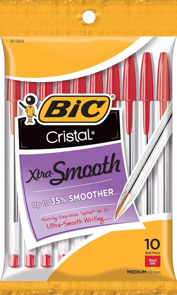 BIC Cristal Xtra Smooth Ball Pen Combo Set: Set Includes 10 Black, 10 Blue, and 10 Red.