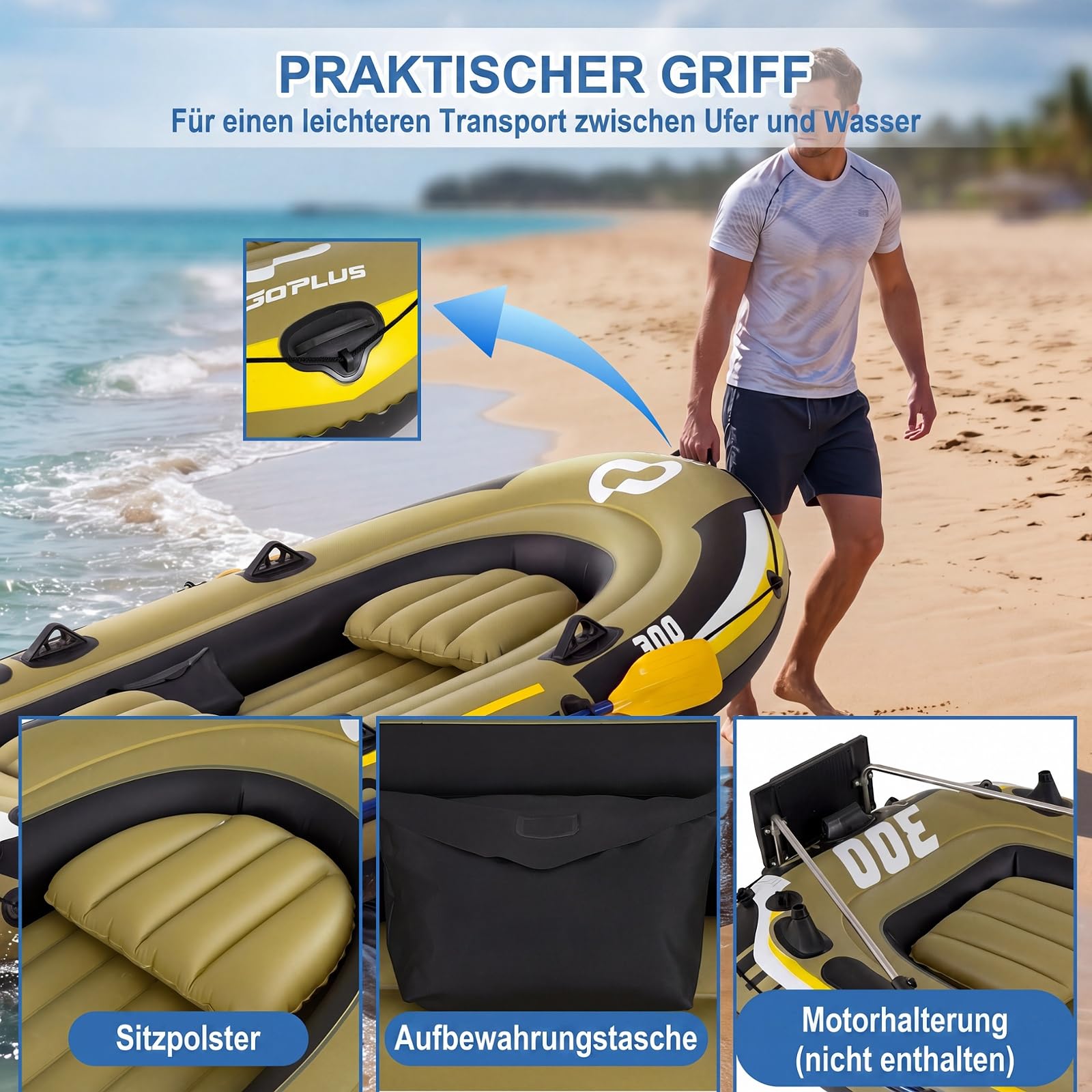 COSTWAY Schlauchboot für 2 Personen, aufblasbares Boot mit 2 Paddeln, Handpumpe, Fischmaßbändern & Angelrutenhaltern, 252 x 125 x 40 cm