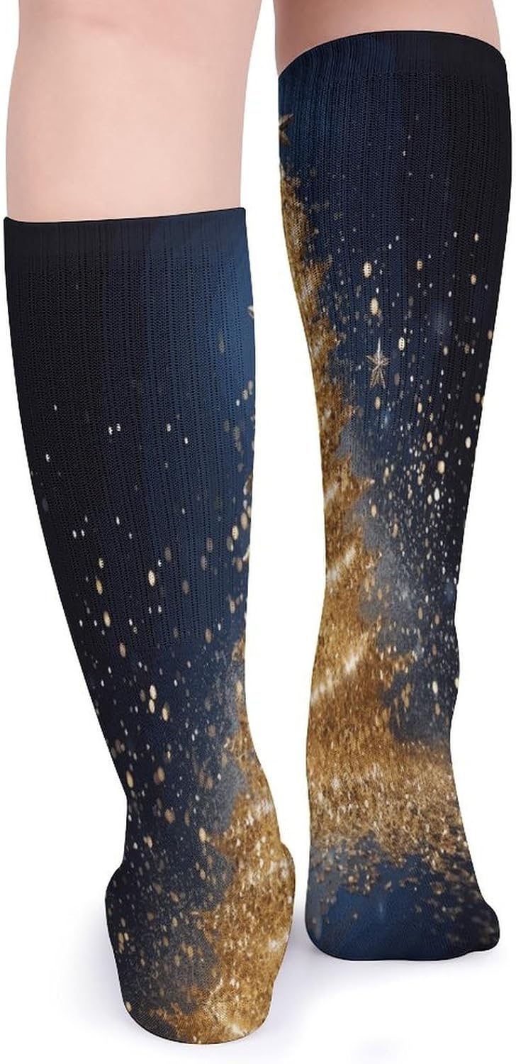 Golden Glitter Christmas Tree Stocking - Cute Casual Long Athletic,Crew Sock for Men Women,Running Socks Soft Breathable for Gift