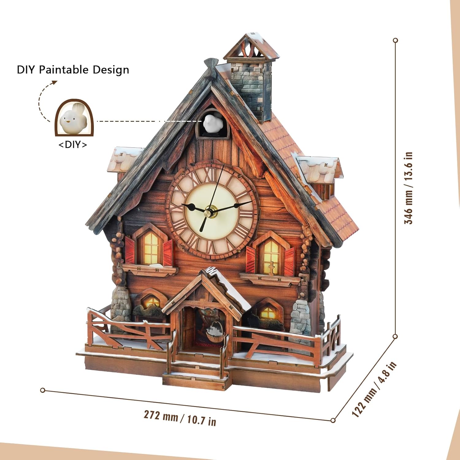 WOODBESTS 3D Wooden Puzzles for Adults, Cuckoo Clock Model Kit, DIY Wooden Clock Model Building Set for Craft Enthusiast, Unique Home Wall Decor, Birthday Christmas Day Gift for Women Men 14+ (88pcs)