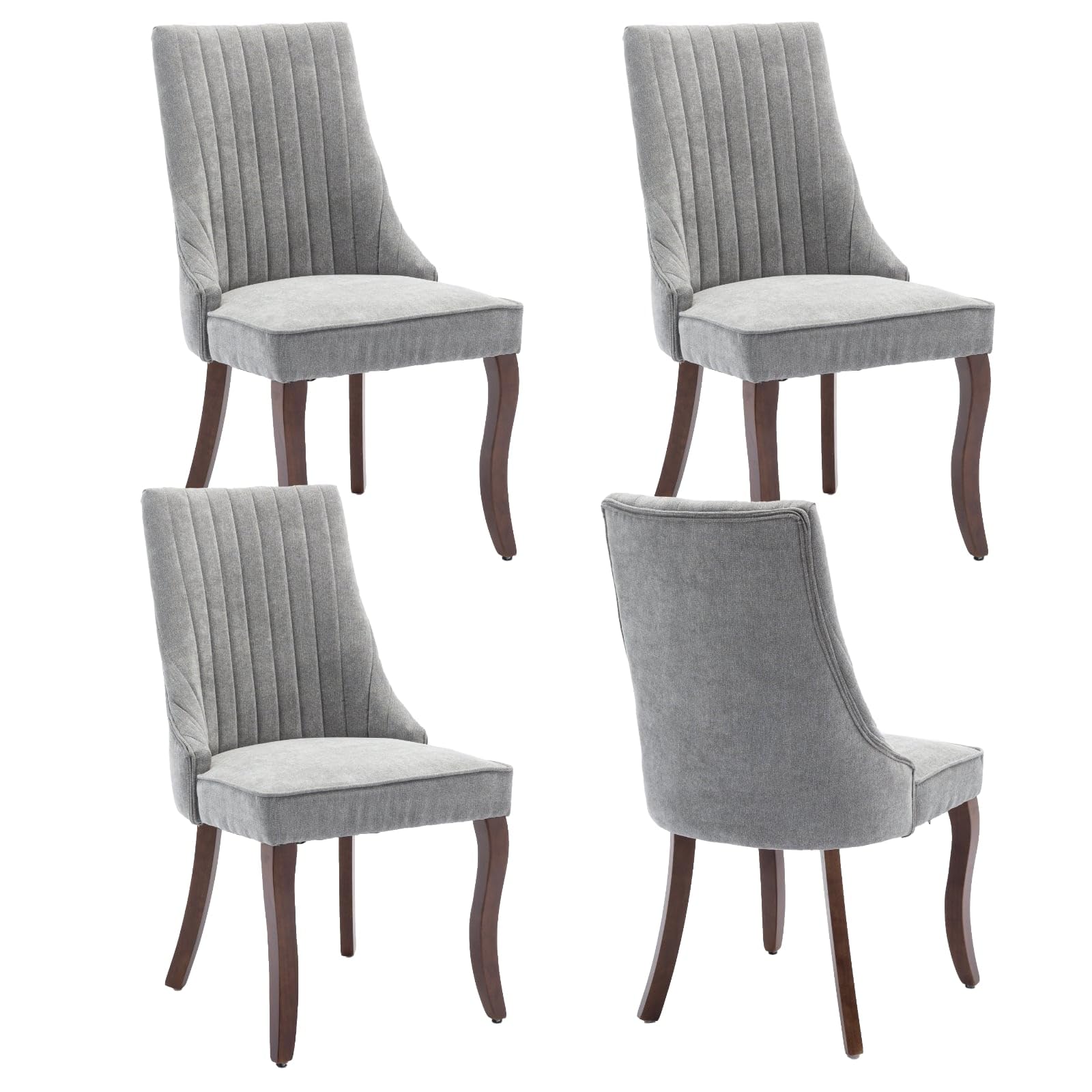 BEIDOR Dining Chairs Set of 4,Comfy Fabric Upholstered Accent Chairs for Kitchen Living Room,Channel Tufted Dining Room Chairs with Curved Solid Wood