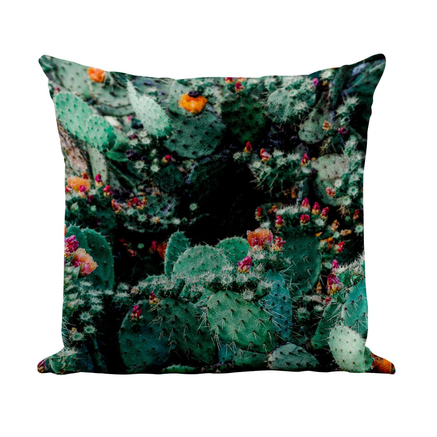 Coussin similicuir blanc 40x40 cm avec motif cactus raquette en fleur et housse incluse